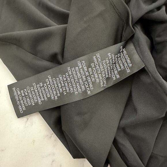 Alice & Olivia Delora Fox Fur Cuff Midi Dress Size 6 Black Gray Wiggle Fitted - Picture 7 of 12